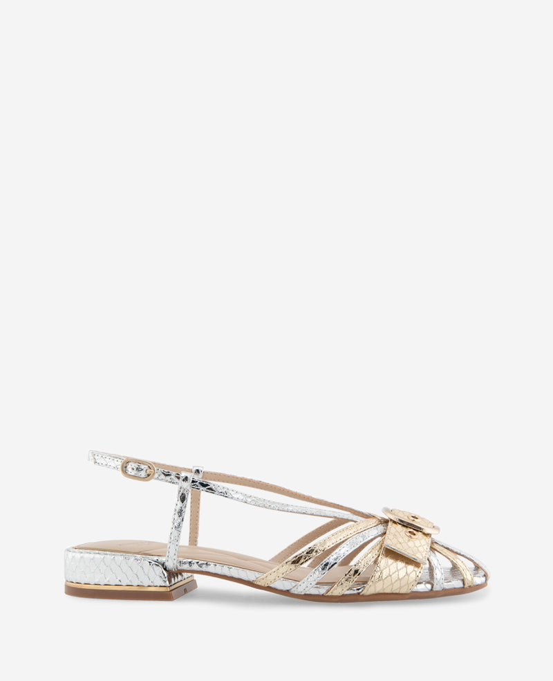 kenneth cole Farrah Metallic Combo Snake Caged In Buckle Sandal