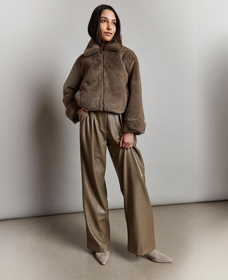 kenneth cole Faux Leather High Rise Wide Leg Trouser