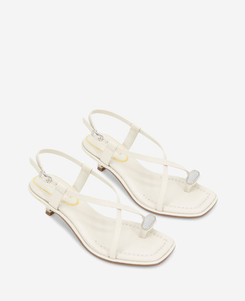 Kenneth Cole Geala Leather Metal Toe Ring Kitten Heel Sandal