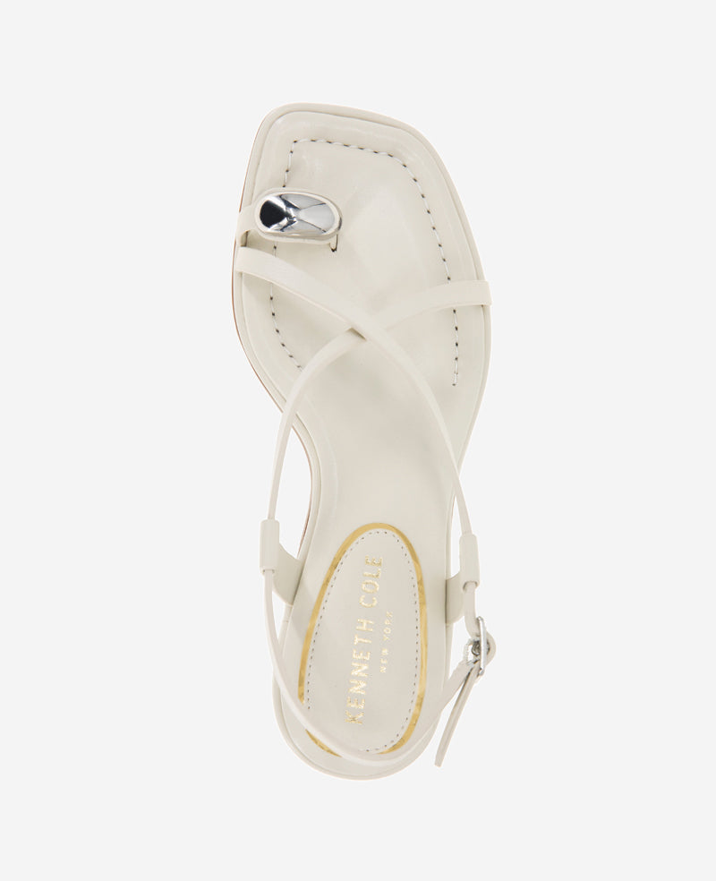 Kenneth Cole Geala Leather Metal Toe Ring Kitten Heel Sandal