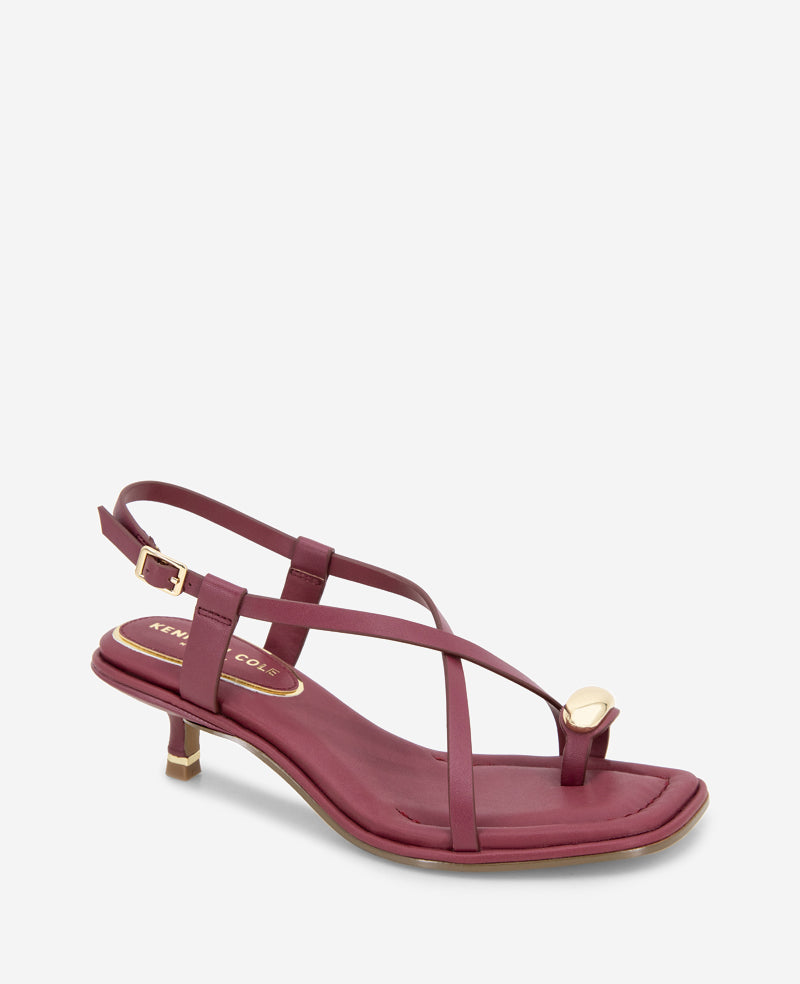 Kenneth Cole Geala Leather Metal Toe Ring Kitten Heel Sandal