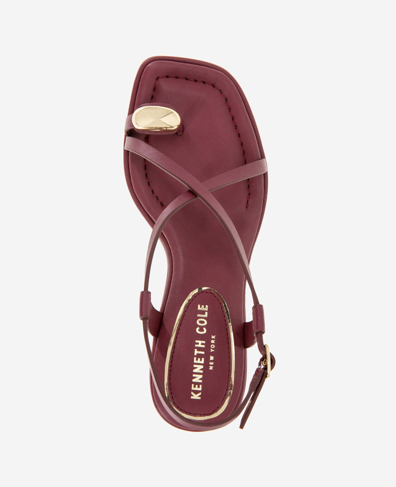 Kenneth Cole Geala Leather Metal Toe Ring Kitten Heel Sandal