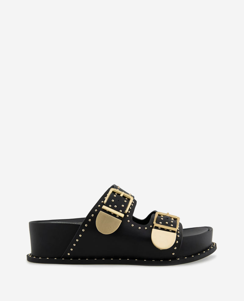 kenneth cole Gradie Double Buckle Studded Leather Platform Slide Sandal