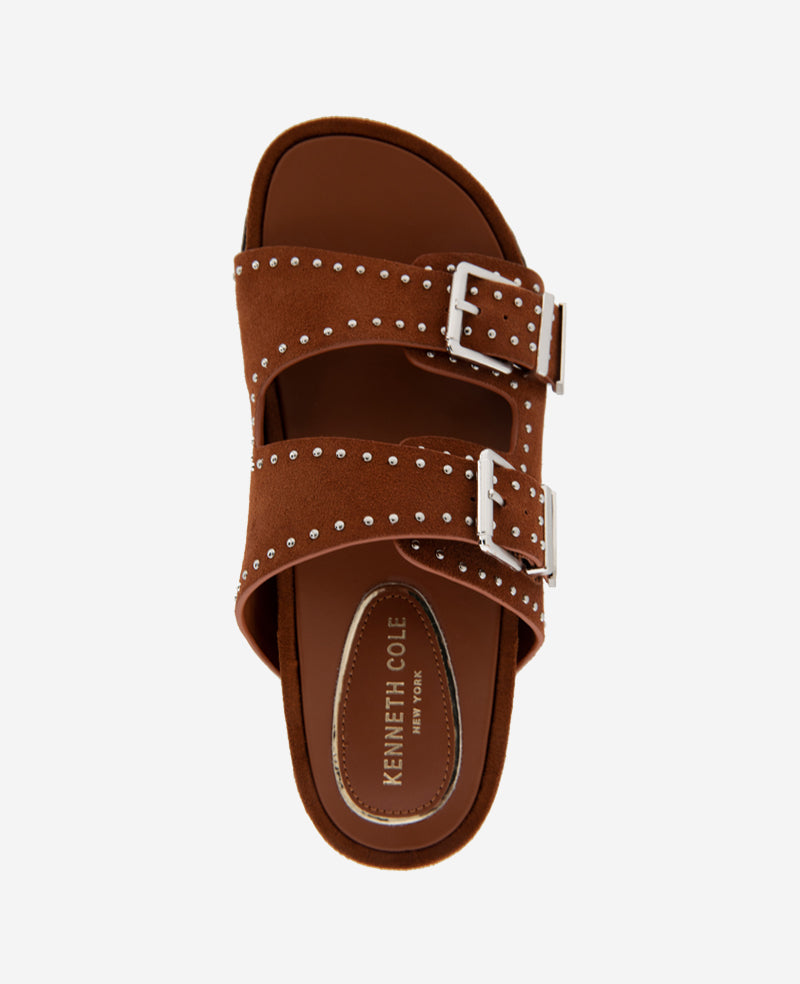 Kenneth Cole Gradie Double Buckle Studded Suede Platform Slide Sandal