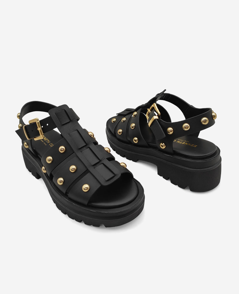 Kenneth Cole Herron Studded Leather Platform Fisherman Sandal