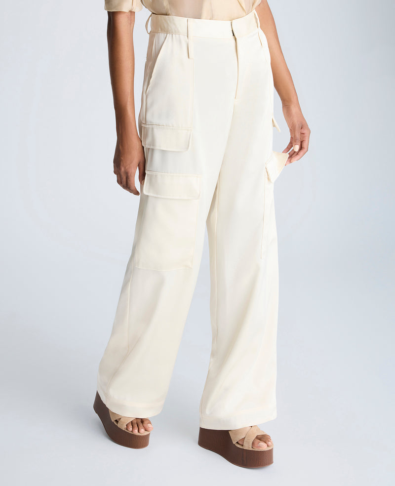 Kenneth Cole High Rise Fly Front Double Cargo Wide Leg Pants