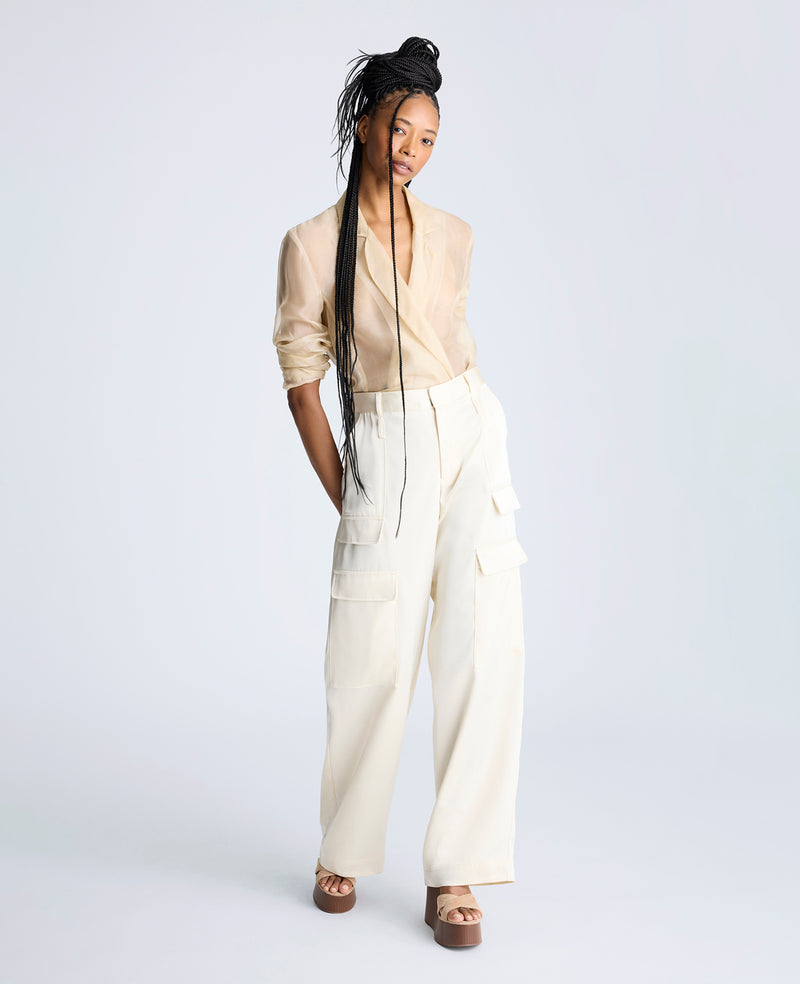 Kenneth Cole High Rise Fly Front Double Cargo Wide Leg Pants