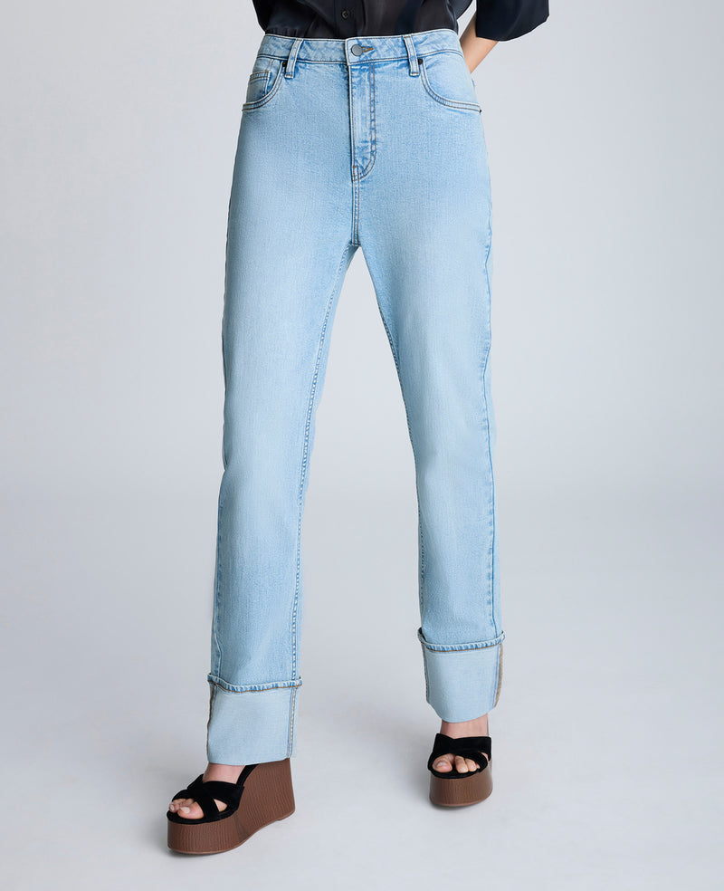 Kenneth Cole High Rise Straight Leg Wide Cuff Denim Jean