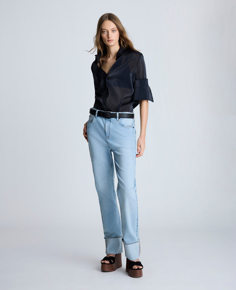 kenneth cole High Rise Straight Leg Wide Cuff Denim Jean