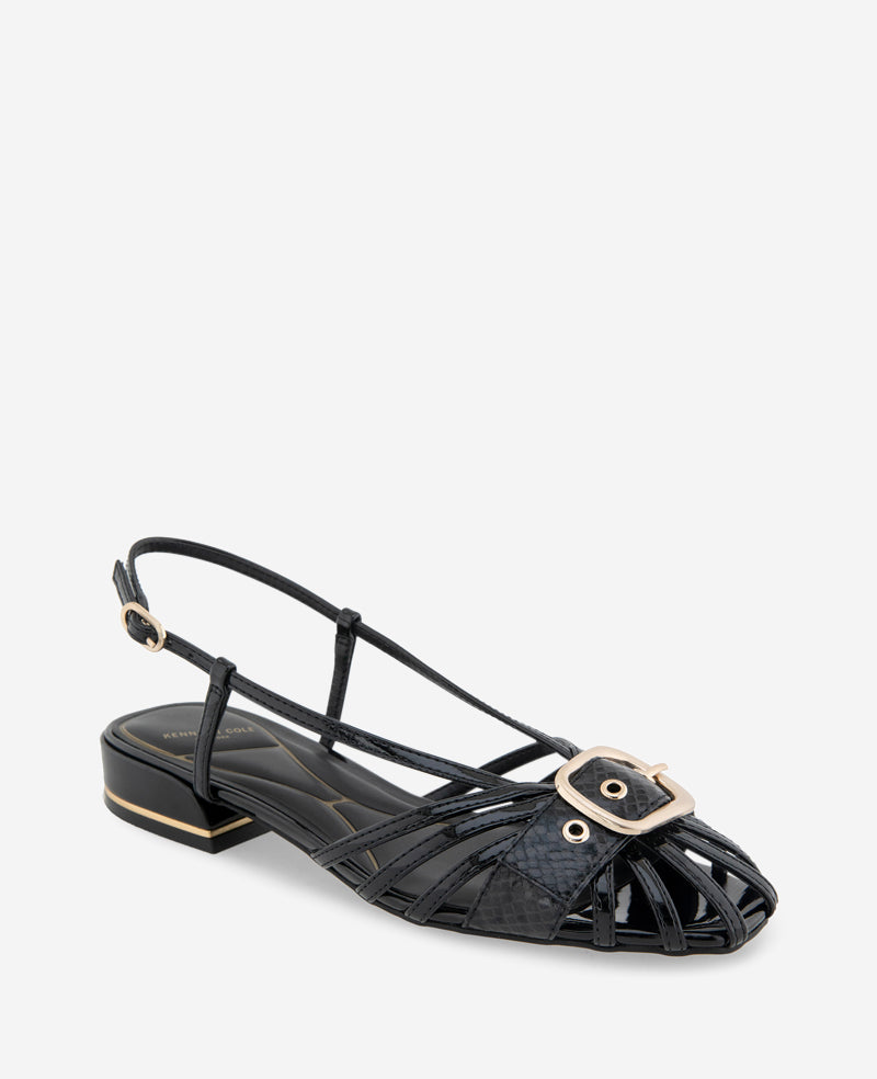 Kenneth Cole Farrah Patent Caged In Buckle Sandal