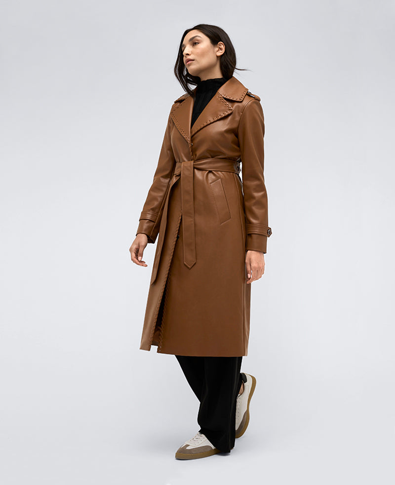 Kenneth Cole Faux Leather Belted Trench