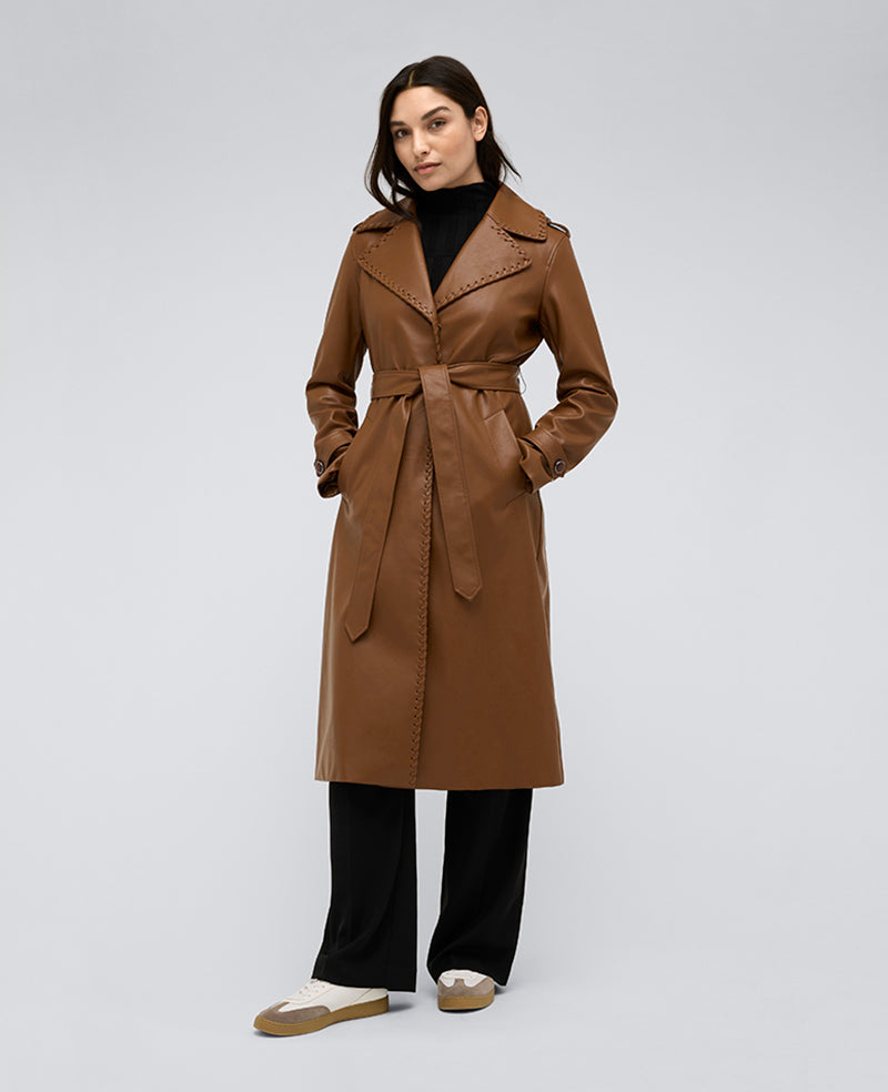 Kenneth Cole Faux Leather Belted Trench