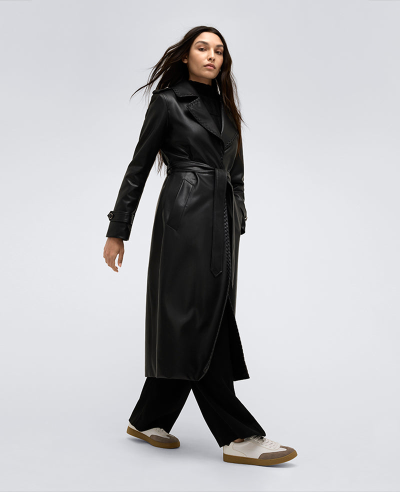 Kenneth Cole Faux Leather Belted Trench