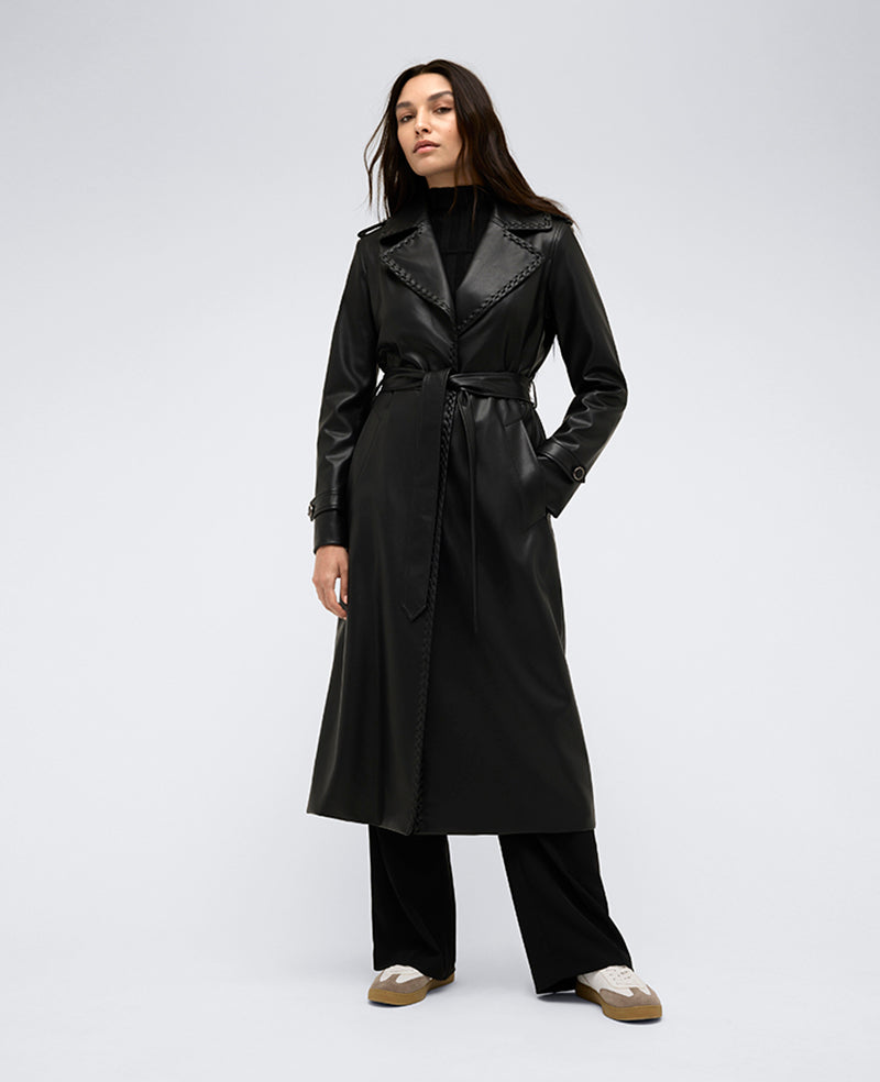 Kenneth Cole Faux Leather Belted Trench