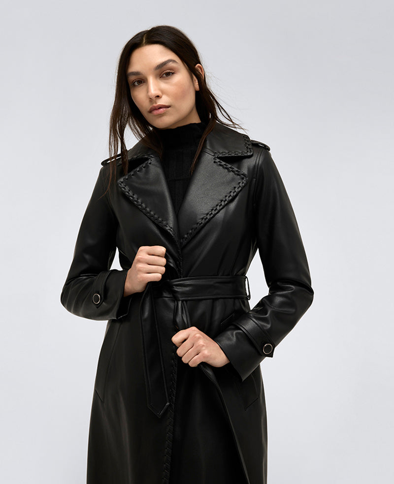 kenneth cole Faux Leather Belted Trench