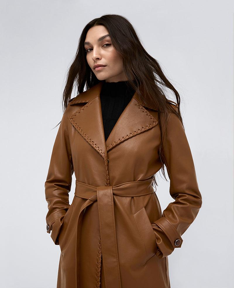 kenneth cole Faux Leather Belted Trench