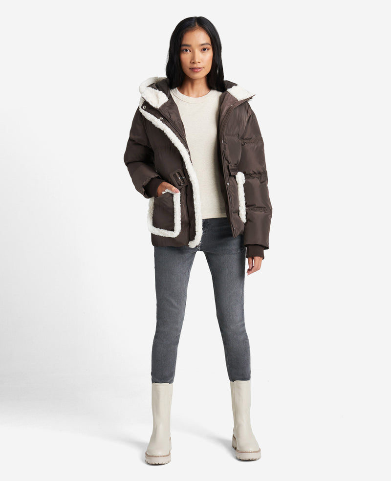 Kenneth Cole Hooded Puffer Jacket With Sherpa-Trim