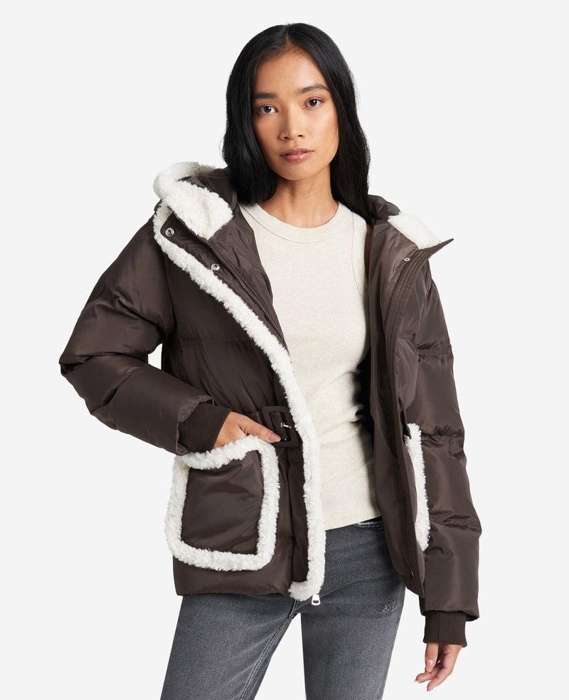 Kenneth Cole Hooded Puffer Jacket With Sherpa-Trim