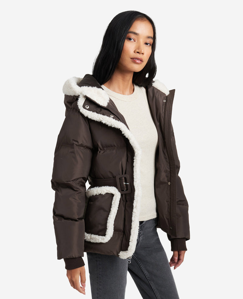 kenneth cole Hooded Puffer Jacket with Sherpa-Trim
