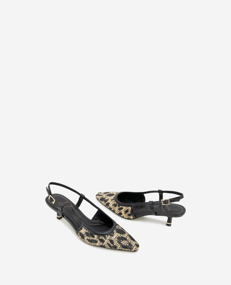 Kenneth Cole Martha Leopard Raffia Kitten Heel Slingback