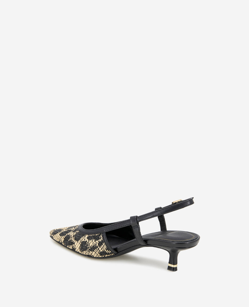 Kenneth Cole Martha Leopard Raffia Kitten Heel Slingback