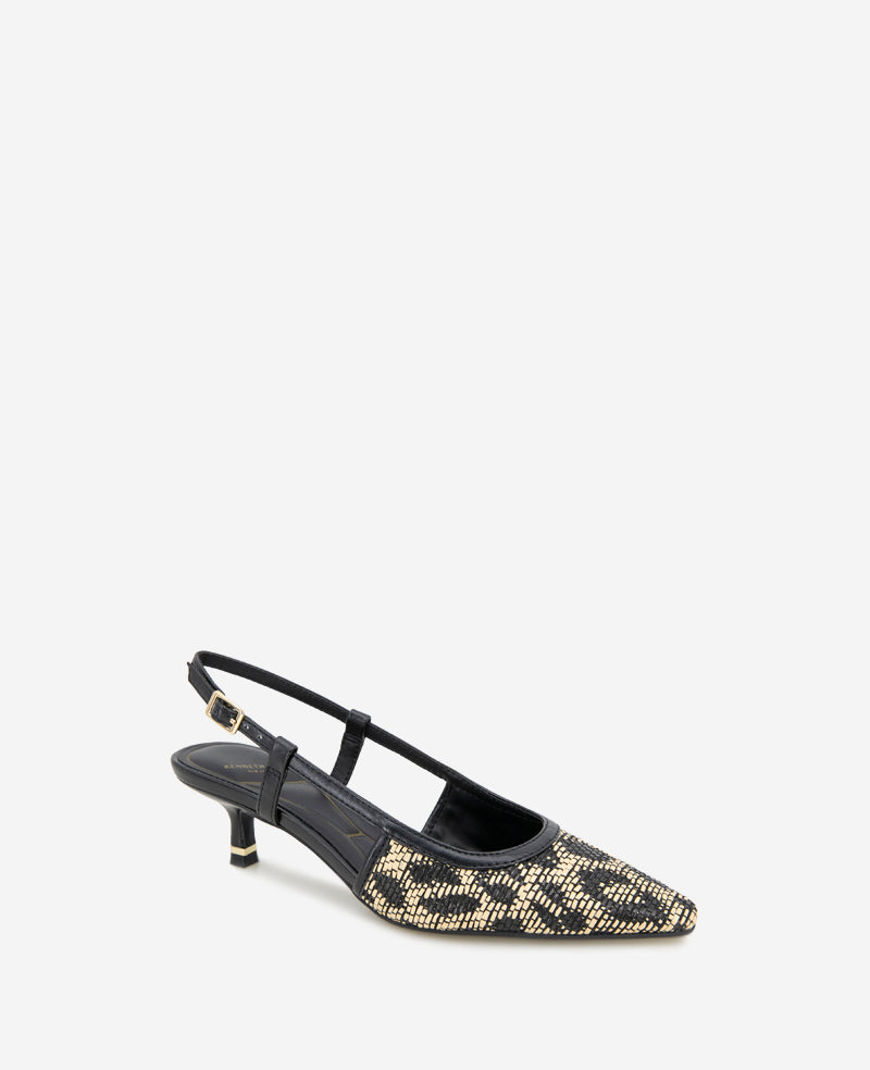 Kenneth Cole Martha Leopard Raffia Kitten Heel Slingback