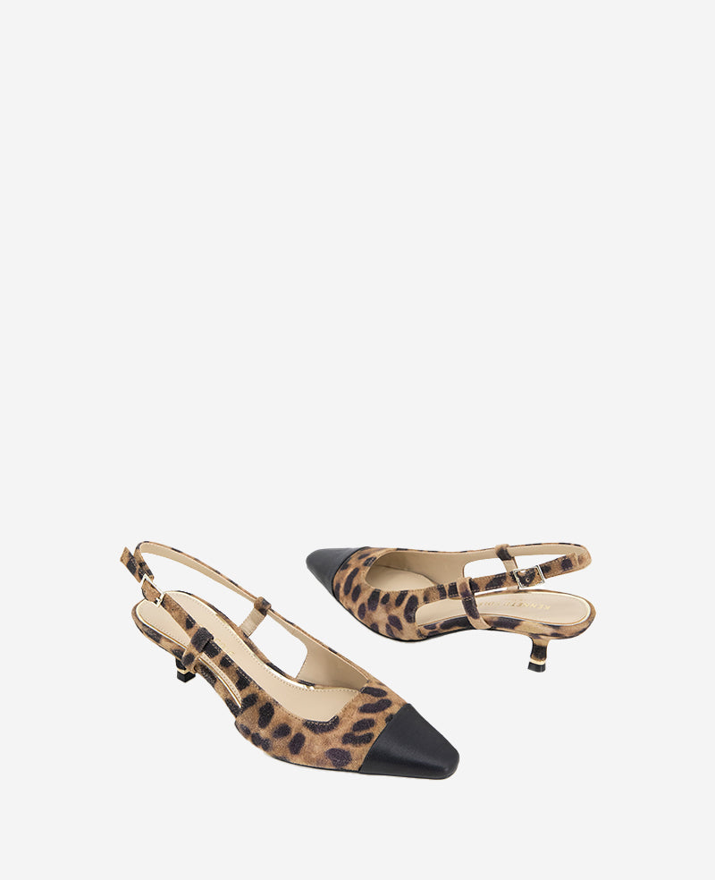 Kenneth Cole Martha Leopard Suede Cap Toe Slingback Kitten Heel