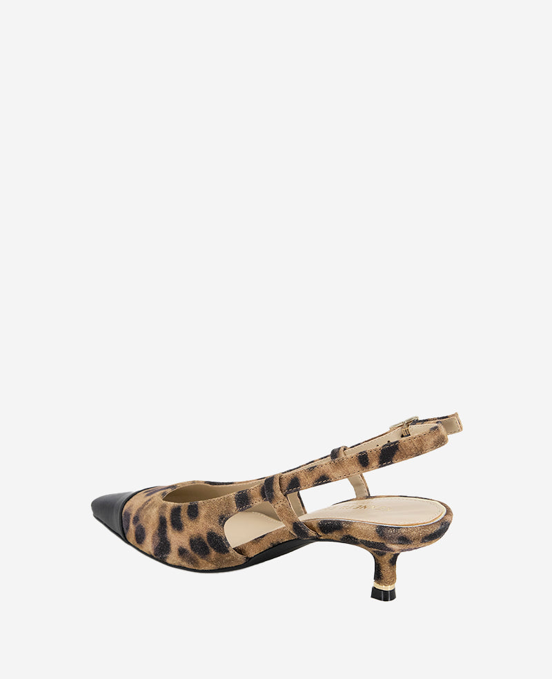Kenneth Cole Martha Leopard Suede Cap Toe Slingback Kitten Heel