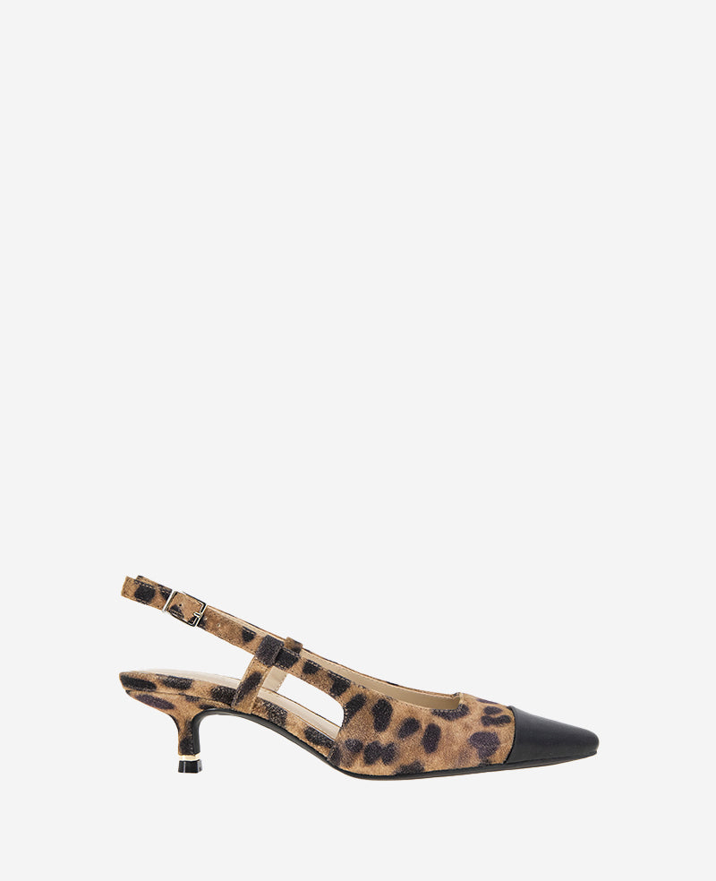 kenneth cole Martha Leopard Suede Cap Toe Slingback Kitten Heel