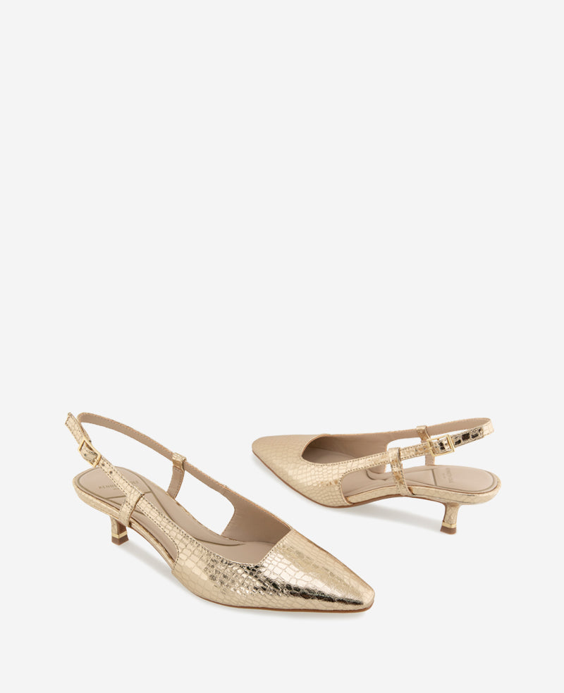 Kenneth Cole Martha Metallic Croco Slingback Kitten Heel