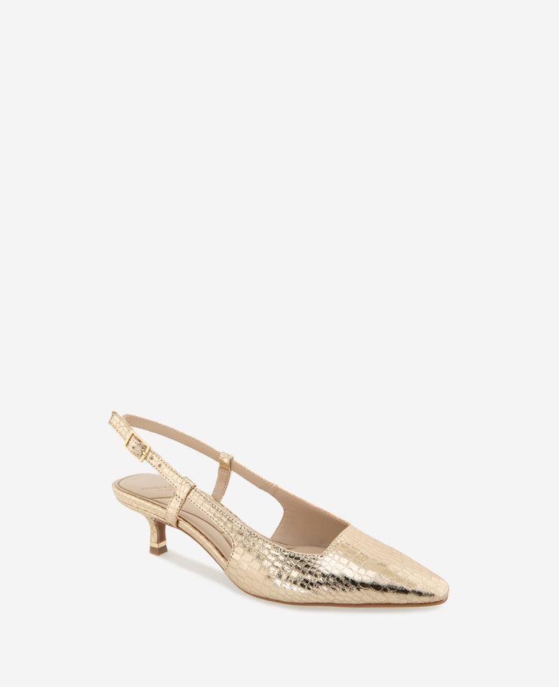 Kenneth Cole Martha Metallic Croco Slingback Kitten Heel