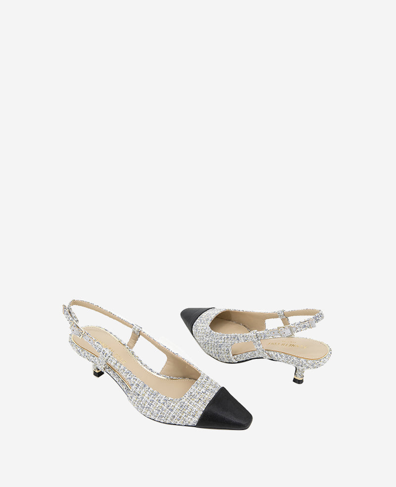 Kenneth Cole Martha Tweed Cap Toe Slingback Kitten Heel
