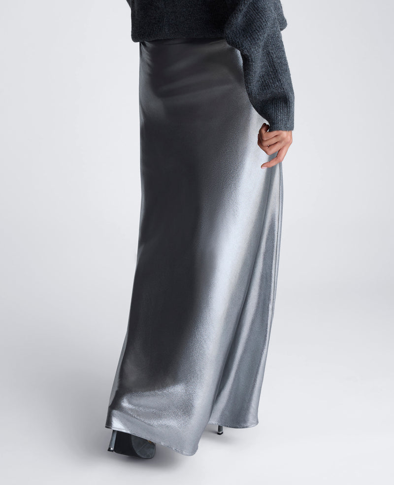 Kenneth Cole Metallic Foil Pull On Bias Flared Maxi Skirt