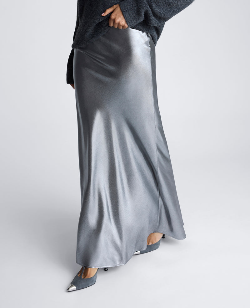 Kenneth Cole Metallic Foil Pull On Bias Flared Maxi Skirt