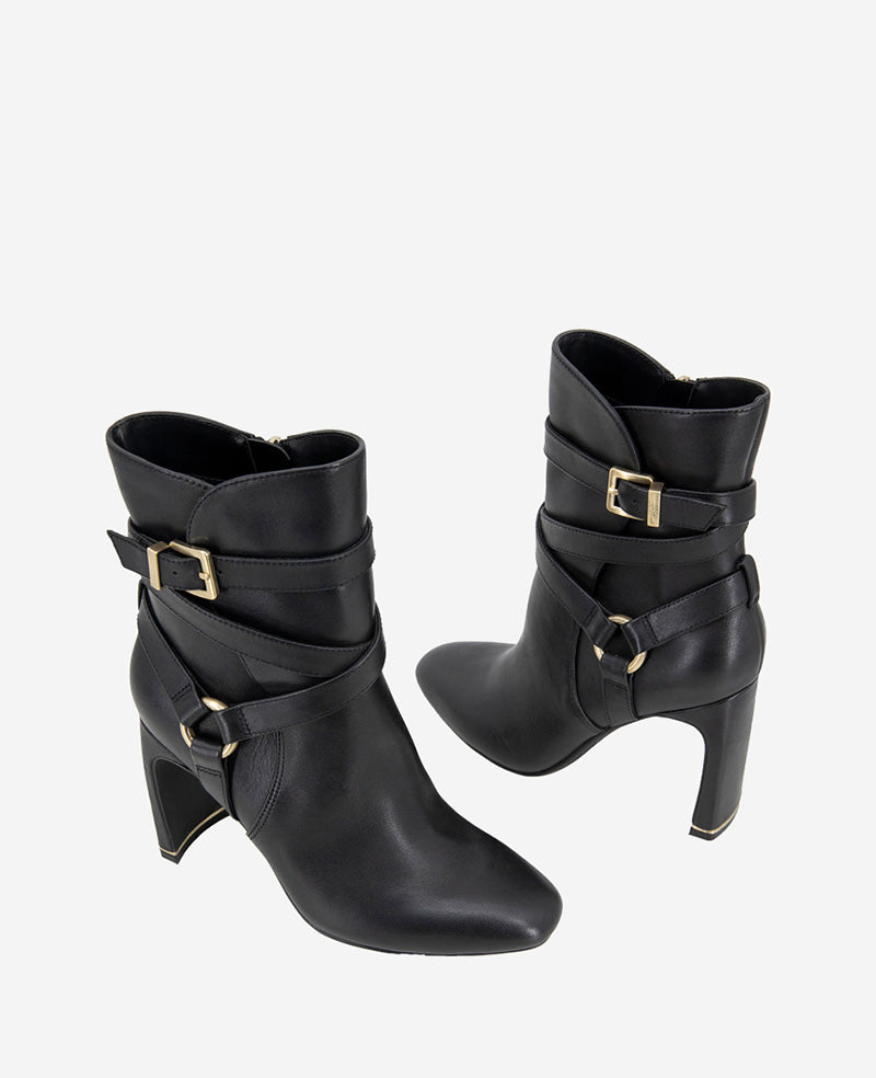 Kenneth Cole Nellie Leather Buckle Heel Ankle Bootie