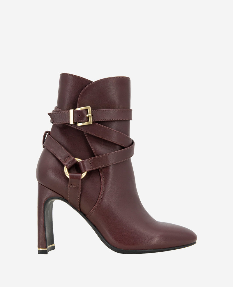 kenneth cole Nellie Leather Buckle Heel Ankle Bootie