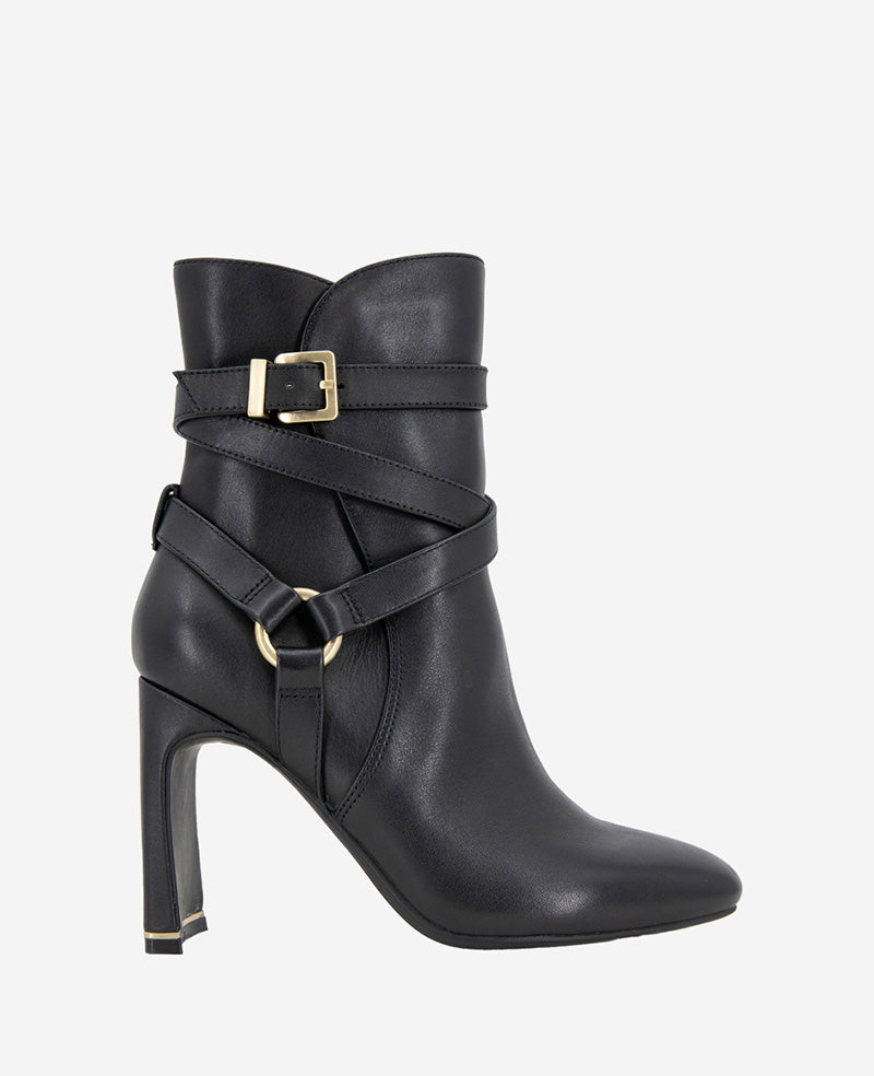 kenneth cole Nellie Leather Buckle Heel Ankle Bootie
