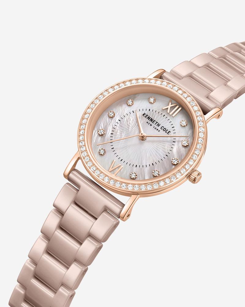 Kenneth Cole Patterned Pearl Ceramic Bracelet Watch