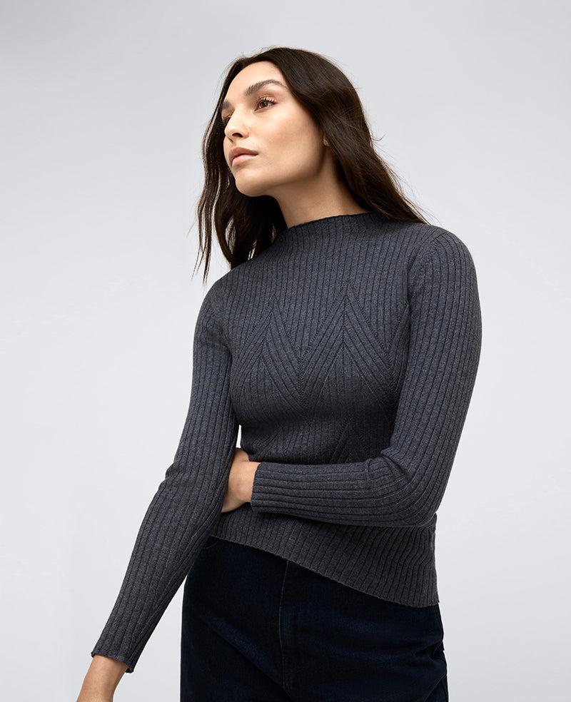 Kenneth Cole Ribbed Mock Neck Chevron Stitch Sweater