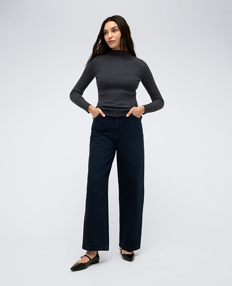 Kenneth Cole Ribbed Mock Neck Chevron Stitch Sweater