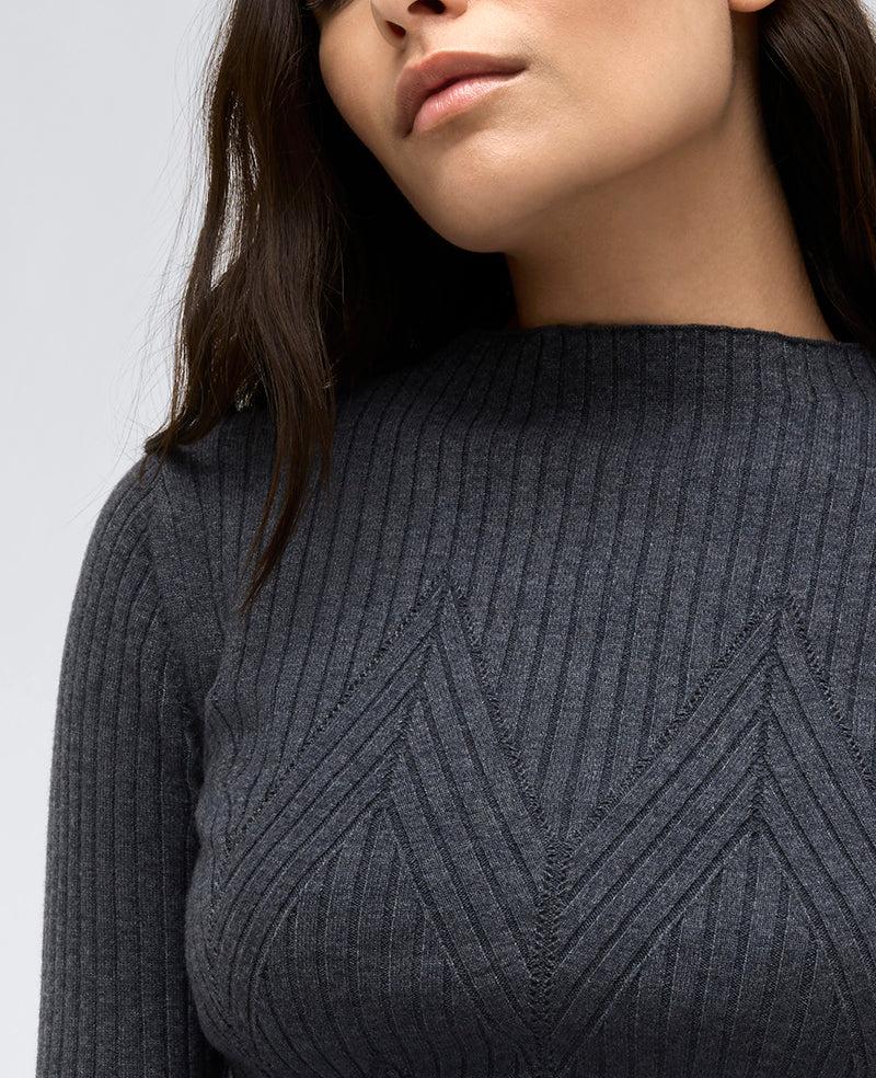 Kenneth Cole Ribbed Mock Neck Chevron Stitch Sweater