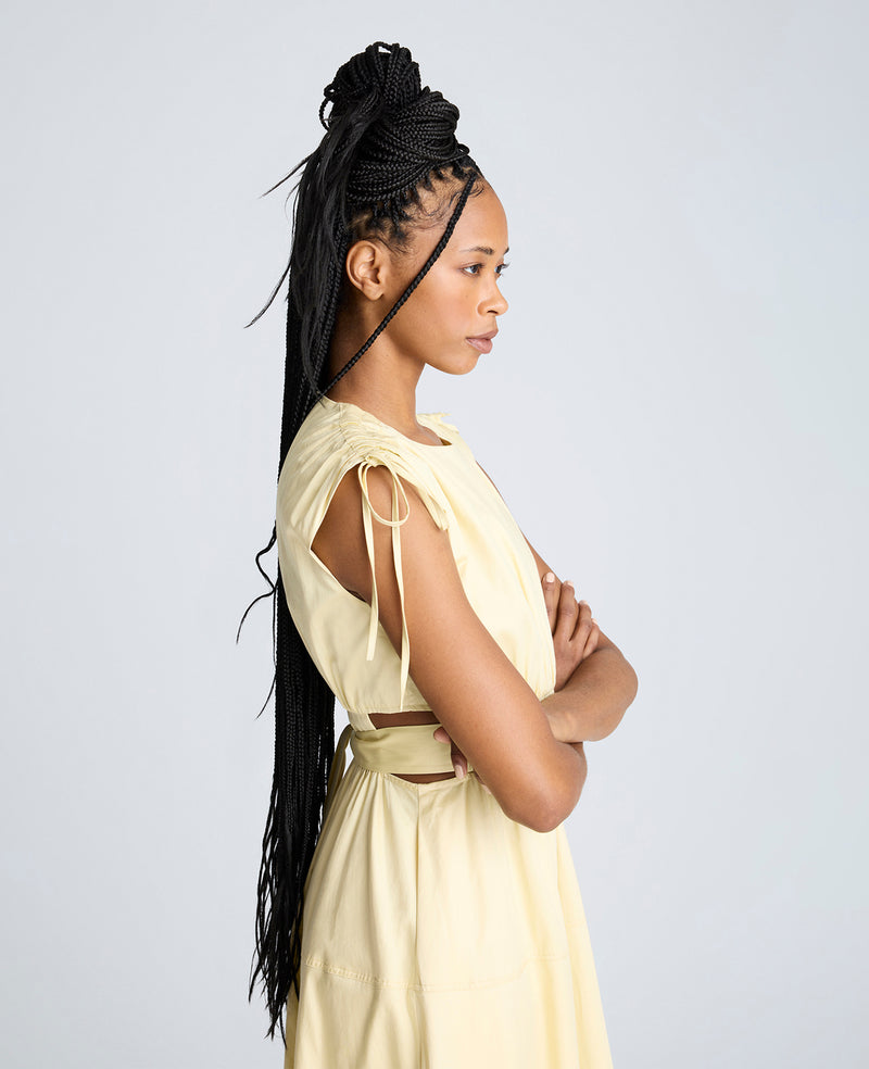 Kenneth Cole Rouched Waist Midi Dress With Tie Shoulders