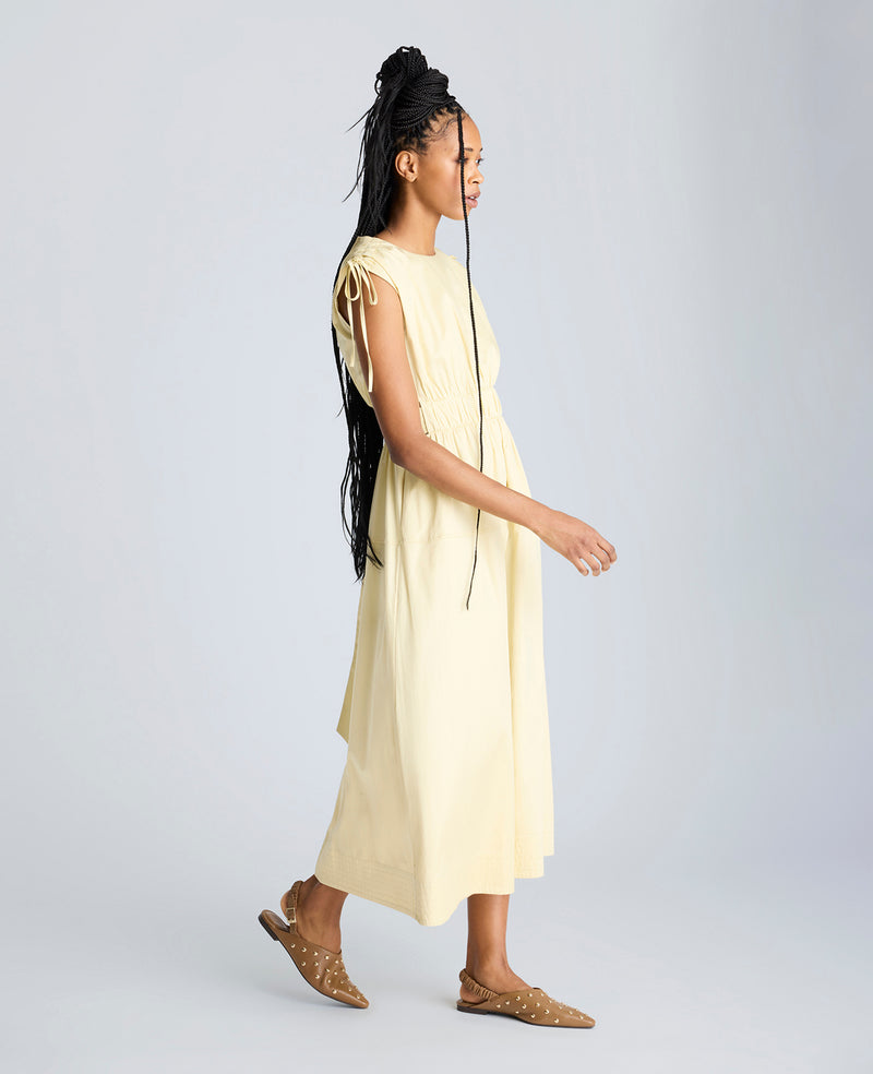 Kenneth Cole Rouched Waist Midi Dress With Tie Shoulders