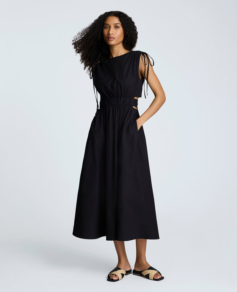 Kenneth Cole Rouched Waist Midi Dress With Tie Shoulders
