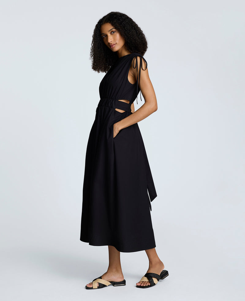 Kenneth Cole Rouched Waist Midi Dress With Tie Shoulders