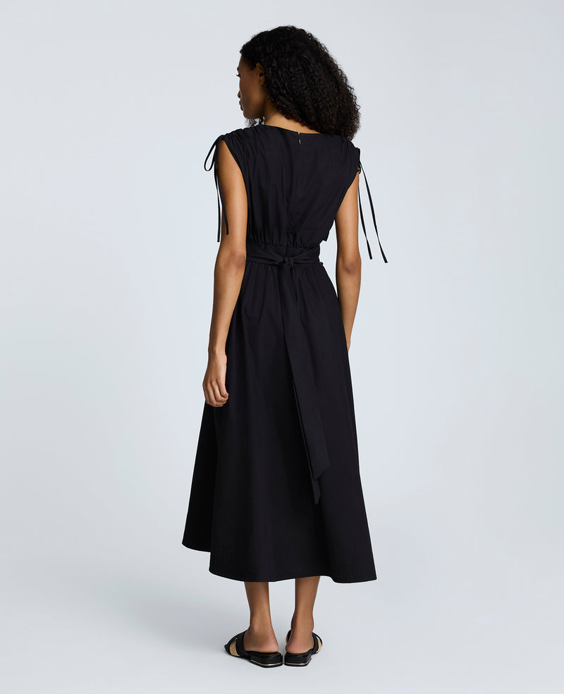 Kenneth Cole Rouched Waist Midi Dress With Tie Shoulders
