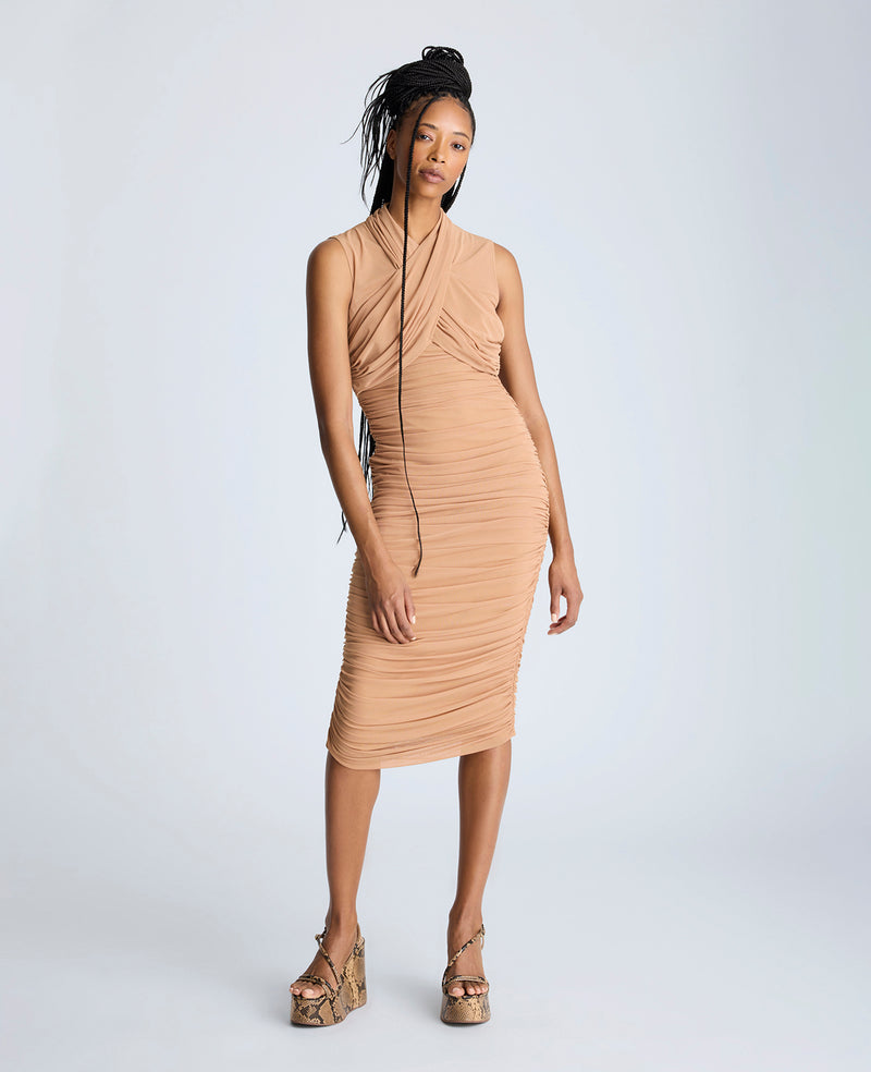 Kenneth Cole Sleeveless Twist Front Midi With Side Rouching