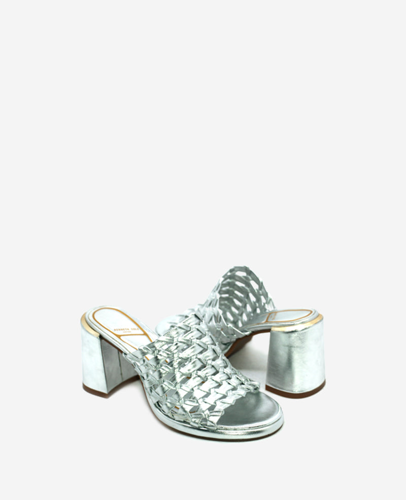Kenneth Cole Solara Metallic Leather Woven Heel Sandal