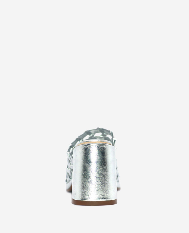 Kenneth Cole Solara Metallic Leather Woven Heel Sandal