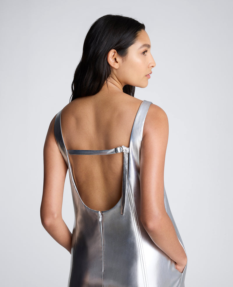 Kenneth Cole Vegan Metallic Open Back Strap Shift Dress